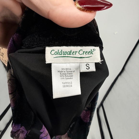 Coldwater Creek Velvet Floral Button Down Shirt Black Purple Whimsigoth S Loose - Picture 4 of 9